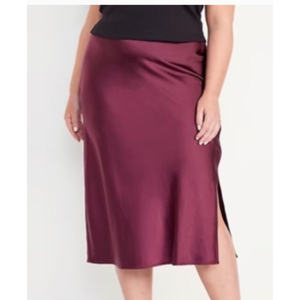 OLD NAVY Plum Purple LIQUID SATIN MIDI SKIRT Side Split COCKTAIL Pull-On XXL